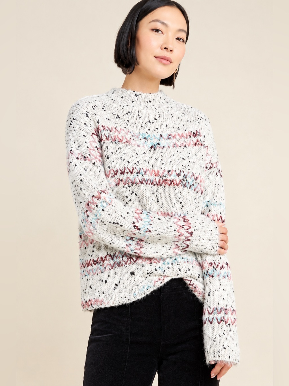 RAGA Faye Oversized Eyelash Mock Neck Sweater — S